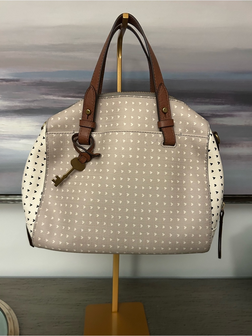 Fossil Rachel Satchel Tiny Heart Design with Key Fossil Charm